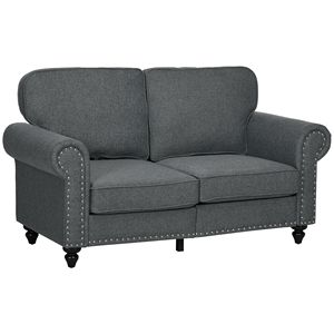 Divano a 2 Posti Stile Mid-Century Modern, Piccolo Divano Componibile con Finitura a Borchie per Soggiorno e Camera da Letto, Disponibile in Grigio Antracite - Product Image 1