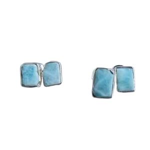 Boucles d'oreilles en larimar, argent sterling, pierres précieuses, bijoux en larimar naturel, bijoux faits à la main, fournisseur en gros de bijoux fins - Product Image 1