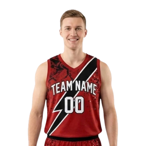 Ensemble short et maillot de basket imprimé éclairs pour homme, sans manches, col en V, bordure contrastante, uniforme de club personnalisé, nom de l'équipe, numéro du joueur - Product Image 3