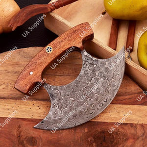 Cuchillo de Chef Ulu de Acero de Damasco con Diseño de Gota de Lluvia, Madera de Palisandro, Hecho a Mano, Ecológico, Ambidiestro, Moderno, con Funda, OEM - Product Image 4