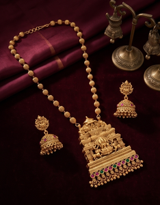 Conjunto de Collar y Pendientes DIVYORO para Mujer, Diseño de Torre Gopuram, Chapado en Oro, Cobre y Latón, para Bodas, Fiestas y Eventos - Product Image 2