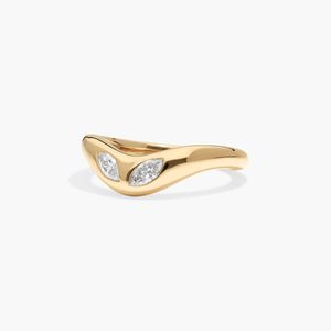 Curved <b>Dome</b> Two Stone <b>Ring</b> With 0.20 CTW Marquise Cut Lab-Grown Diamonds In White Gold - Product Image 3