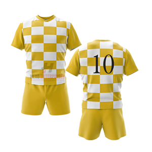 Ensemble de maillot de rugby à carreaux jaunes et blancs imprimé par sublimation, respirant en polyester pour homme, vêtements de sport pour adulte, rugby pour homme - Product Image 1