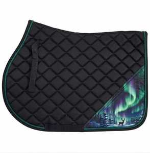 Ensemble de tapis de selle assorti pour cheval, tapis matelassé anglais avec voile anti-mouches et protège-encoches, imprimé Forêt d'Aurora - Product Image 2