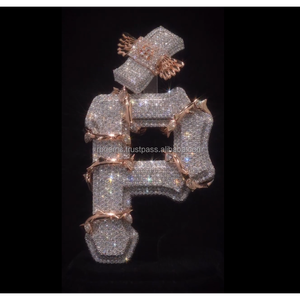 สร้อยคอจี้เพชรขนาดใหญ่ที่กำหนดเองด้วยหิน Moissanite สร้อยคอชื่อหรือชื่อแร็พที่กำหนดเองขนาดใหญ่ - Product Image 3