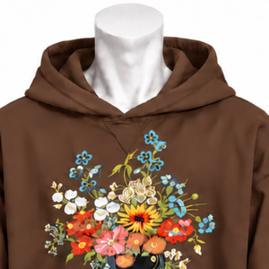 Sweat-shirt à capuche marron chocolat avec motif floral, coupe oversize, décontracté, poche kangourou, style streetwear - Product Image 3