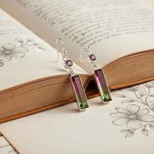 Pendientes de turmalina sandía hechos a mano, plata de ley 925, joyería con piedras preciosas colgantes para mujer, regalo. - Product Image 6