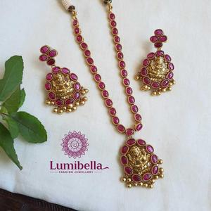 Antique Gold Plated Zircon Bridal Jewelry Set-Trendy Temple Earring Set - Product Image 3