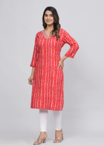 Women Rayon Red Printed <b>Kurti</b> Ethnic Casual Wear <b>Kurti</b> - Product Image 3