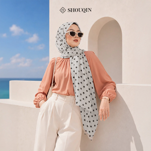 Pañuelo Hijab Ceruty con Estampado de Puntos de Polka Dot de Shouqin Dottie, Elegante y sin Esfuerzo, Pañuelo Floral para Mujeres Musulmanas, Venta al por Mayor - Product Image 3
