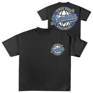 T-shirt noir à manches courtes pour homme, coupe classique, col rond, en jersey de coton imprimé, avec logo globe. - Product Image 1