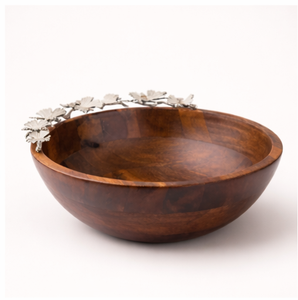 Premium <b>Mango</b> <b>Wood</b> Serving <b>Bowl</b> With Elegant Metal Leaf Accents Handmade Decorative Fruit and Salad <b>Bowl</b> For Luxury Home Decor - Product Image 5