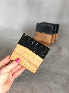 Sous-verre en résine et bois avec feuille d'or, design de luxe, best-seller, couleur personnalisée, sous-verre carré en résine et bois, design moderne, antidérapant - Product Image 3