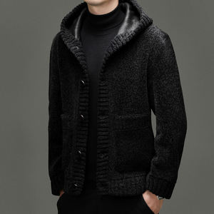 Nouvelle arrivée, veste en laine polaire à capuche pour homme, couleur unie noire, manteau d'hiver en laine, vêtements de rue décontractés populaires - Product Image 2