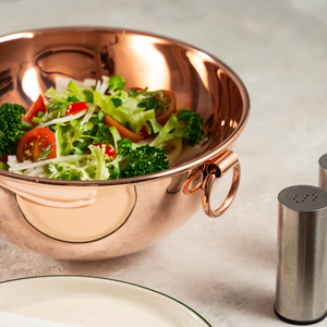 Bol de service décoratif pour salade avec poignée en cuivre, grand bol à fruits avec poignée métallique, vaisselle de table pour la cuisine - Product Image 5