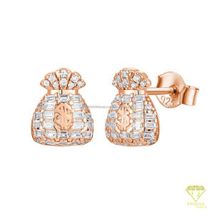 Boucles d'oreilles clous Moissanite Diamant Sac d'argent Éblouissant en Argent Sterling 925 Plaqué Or, Bijoux Hip Hop Iced Out - Product Image 6