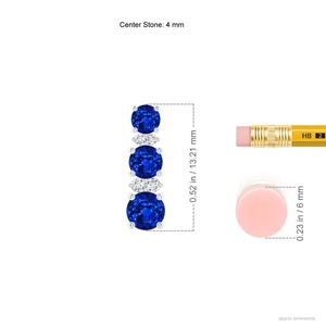 14Kt Solid Gold Natural <b>Blue</b> Sapphire Diamond Three Stone <b>Stud</b> <b>Earrings</b> Round Sapphire Fine Jewelry for Women Gift for Fiance - Product Image 2