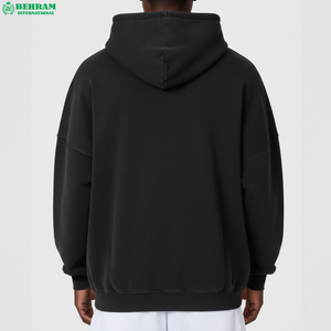 Sweat-shirt à capuche zippé noir pour homme, coupe classique, 100 % coton, couleur unie, tissu French Terry, vêtement décontracté pour l'automne, 350 GSM - Product Image 3