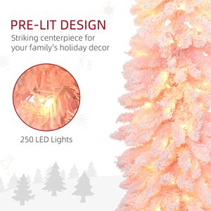 Árbol de Navidad delgado de 7 pies, preiluminado con luces LED, color rosa, con ramas descendentes y efecto de nieve. - Product Image 6