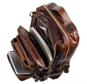 Premium Genuine Leather Vintage Fashion Lightweight Backpack Men Women Durable Travel Laptop Bag Stylish Zipper Closure Cotton - Product Image 6