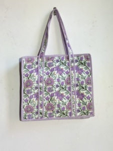 Floral <b>Print</b> Quilted Tote Bag Cotton Bamboo Fiber Woven Casual Daily Use All Seasons Washable Pockets - Product Image 1
