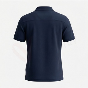 Chemise décontractée pour homme en piqué 100 % polyester bleu marine à manches courtes, respirante, infroissable, coupe classique, design tricoté uni - Product Image 2