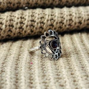Chakra <b>Garnet</b> Floral Brass <b>Ring</b> <b>Silver</b> Plated Mandala Womens Statement Wholesale <b>Ring</b> - Product Image 3