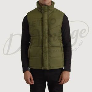 Gilet matelassé personnalisé pour homme, vert olive, chaud pour l'hiver, col montant, imperméable, sans manches - Product Image 3