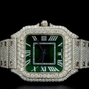 Iced Out Moissanite Diamond Watch Green Dial Roman Numerals Swiss Made Luxury Bust Down Watch for Men Hip Hop Bling Watch - Product Image 1