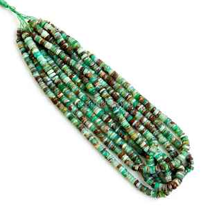 ลูกปัดเฮชิทรงเหลี่ยมคริสโซเพรสธรรมชาติขนาด 5-6 มม. ลูกปัดเฮชิทรงยางรถยนต์จากพลอยคริสโซเพรสสีเขียวสำหรับทำเครื่องประดับ ความยาว 16 นิ้ว - Product Image 1