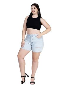 Shorts de Mezclilla para Mujer, Cintura Media, Azul Claro, Desgastados, Corte Regular, Casuales, Verano, Algodón Tejido, Lindos, Sexys, Vintage - Product Image 5