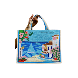 Sac fourre-tout en toile perlée fait main, style bohème côtier, avec poignée, pour la plage et la mode estivale - Product Image 1