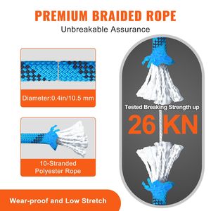 Corda Statica da Arrampicata su Roccia da Esterno da 10,5 mm con Moschettoni in Acciaio, 19,5 m (64ft), Tensione di Rottura 25KN, Accessori per Attrezzatura da Arrampicata - Product Image 3