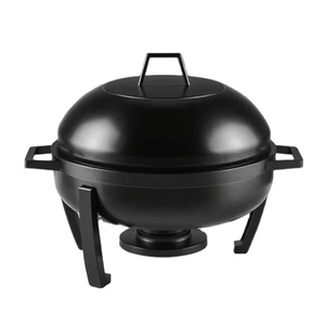 Réchaud contemporain en métal noir poignées intégrées et garniture en cuivre - Product Image 3