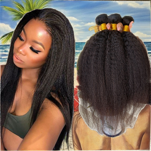 CDYHAIRVN Nuevo Cabello Virgen Brasileño Sin Procesar Negro Liso Rizado Largo con Cierre de Encaje Transparente/HD Color Natural - Product Image 2