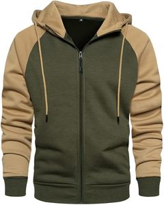 Sudadera con capucha para hombre con cremallera completa, manga raglán, bloques de color, informal, con bolsillo, transpirable, logotipo personalizado, venta al por mayor directa de fábrica OEM - Product Image 1