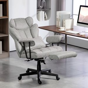Sedia da Ufficio Ergonomica Reclinabile per Persone Alte fino a 180 kg, Schienale Alto con Supporto Lombare, Poggiapiedi, Materiale PU Grigio, Base in Nylon - Product Image 2