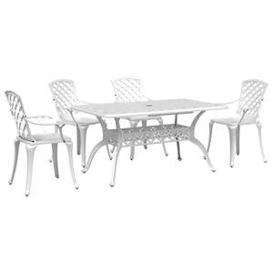 Ensemble de salle à manger de jardin en aluminium blanc, 5 pièces, mobilier d'extérieur, style traditionnel, table et chaises de patio durables - Product Image 2