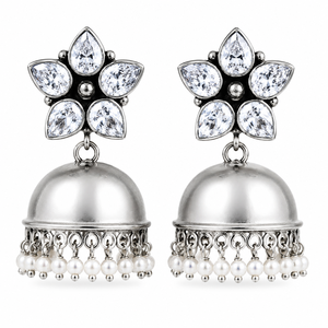 Wholesale <b>Oxidized</b> Silver Zircon Flower Dangle Earrings for Women Bulk Supplier - Product Image 1