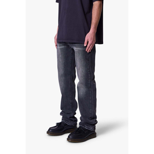 Jean taille haute coupe skinny droite respirant avec ourlet fendu en denim délavé clair pour femme, décontracté, longueur intégrale, en coton délavé à la pierre - Product Image 2