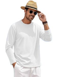 เสื้อเชิ้ตผู้ชาย แขนยาว ผ้าฝ้าย คอกลม เนื้อผ้าปานกลาง ทรงคลาสสิก เรียบง่าย สบายๆ เสื้อยืดธรรมดา เนื้อผ้านุ่ม - Product Image 1