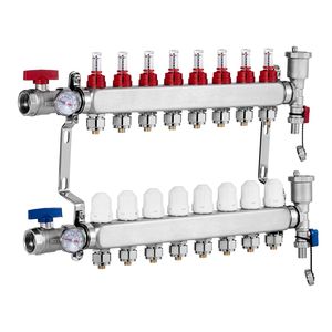 Collettore di Distribuzione a 8 Vie per Riscaldamento Radiante con Tubi PEX da 1/2 Pollice, Collettore in Acciaio Inox per Riscaldamento a Pavimento Idronico, Componenti per Riscaldatori Domestici - Product Image 1