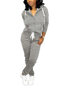 Conjunto Deportivo de Invierno para Mujer, Talla Grande, Color Sólido, 100% Algodón, Sudadera con Capucha y Pantalones Jogger de Dos Piezas - Product Image 5