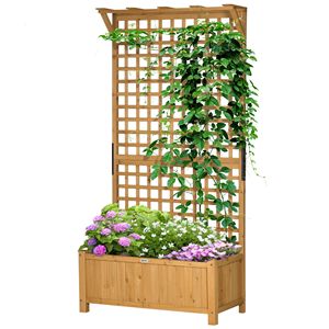 Jardinera de madera amarilla con enrejado para plantas trepadoras, cama de jardín elevada, pantalla de privacidad para patio trasero, macetas y jardineras - Product Image 1