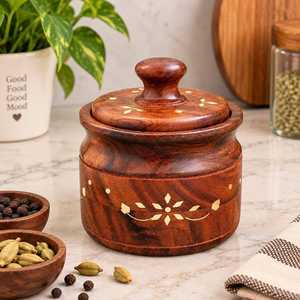 Tarro de Almacenamiento de Madera de Acacia con Tapa, Contenedor de Almacenamiento de Cocina de Madera Hecho a Mano, Tarro de Especias de Madera Natural, Almacenamiento Decorativo de Alimentos - Product Image 1