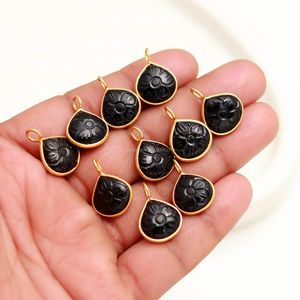 Natural <b>Black</b> Onyx Flower Pendant Charm 925 Sterling Silver Hand Carved Gemstone Heart Pendant For Jewelry Making Wholesale Bulk - Product Image 1