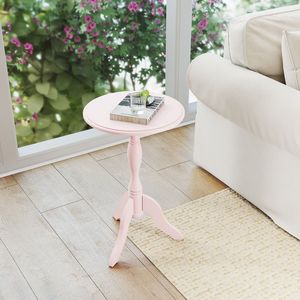 Vintage Accent Pink Wooden Pedestal <b>Side</b> <b>Table</b> <b>Small</b> Compact Nightstand for Bedroom Entryway or Living Room As an End <b>Table</b> - Product Image 2