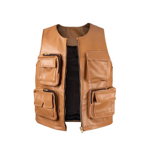 Men's Genuine Leather Motorcycle Vest Adjustable Side Strap Zipper Closure Windproof Outerwear for Winter Riding - Product Image 4