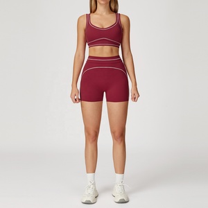 78% Nylon 22% Spandex Sculpt Fit Contour Couture Activewear Deux Pièces Athlétique Workout Outfit Yoga Set Shorts Et Soutien-Gorge De Sport Combo - Product Image 1