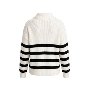 Pull en maille rayé à demi-zip SPINE CRAFT, décontracté, à épaules tombantes, manches longues, col rabattu, tendance pour femme - Product Image 3